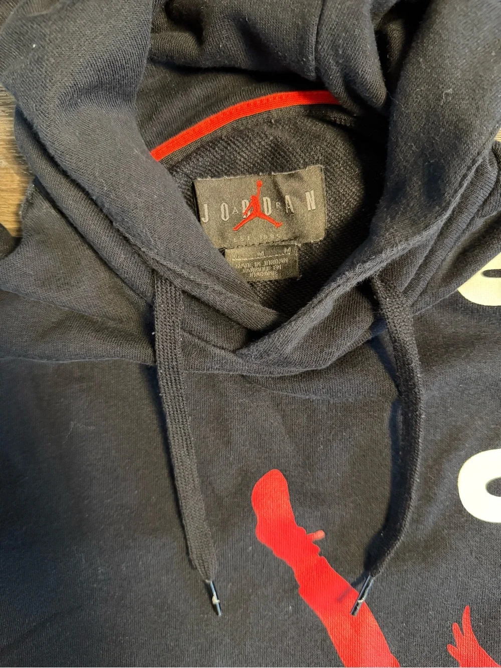 Jordan Black Hoodie with Red Jumpman & White Vertical Logo